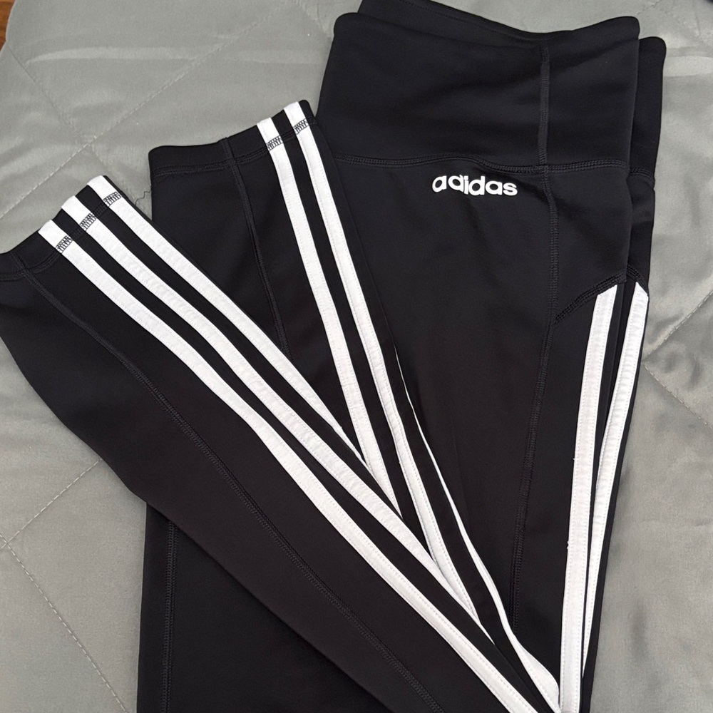 adidas Black Leggings with White Three-Stripes